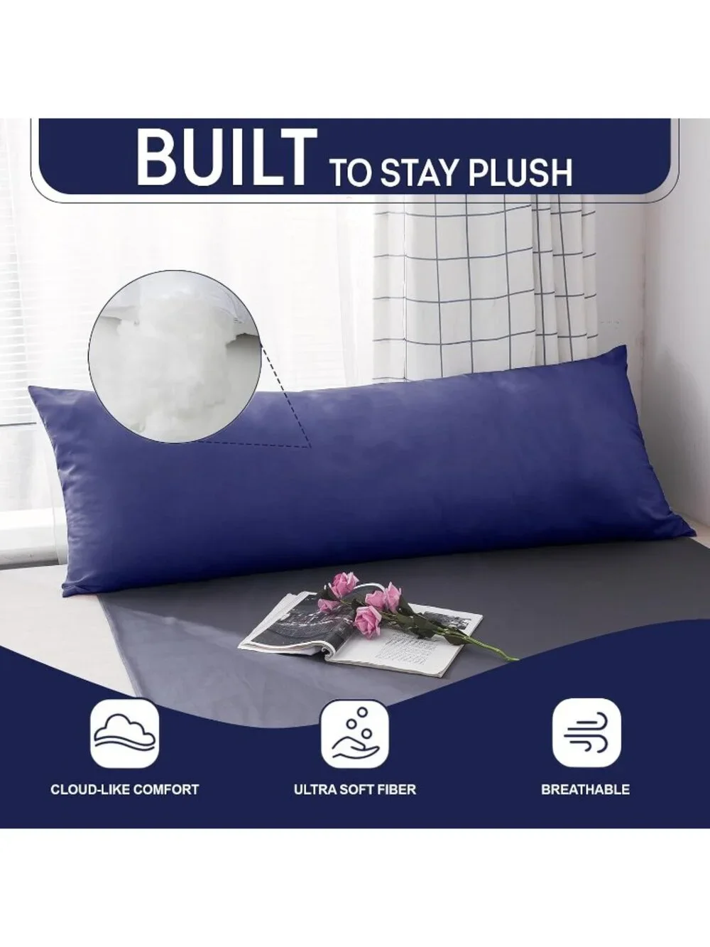 〽️Large Body Insert Breathable Full Body Pillow Long Bed Pillow Blue 20x54 Inch